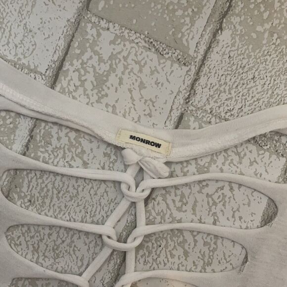 Monrow White Distressed Ladder Cotton Modal Short Sleeve Tee XS - Picture 5 of 6